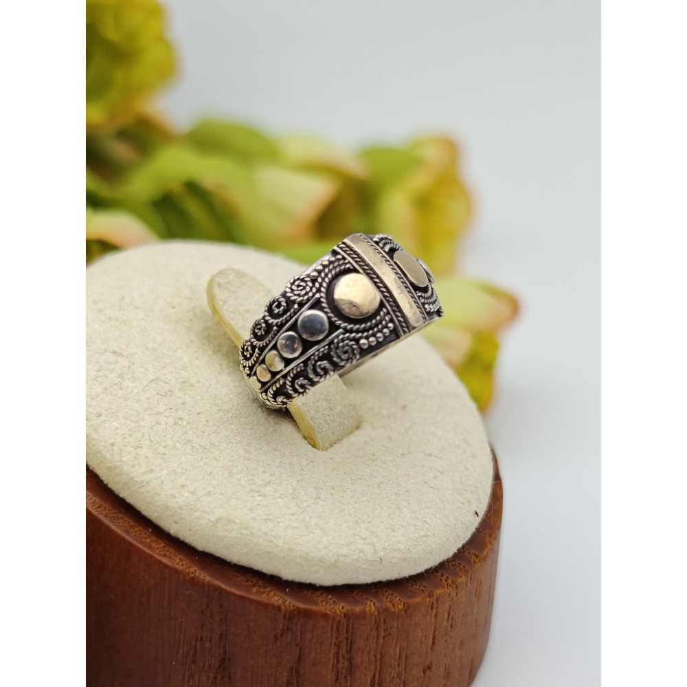 Mixed Metal Artisan Pinky Ring Women Size 3.5 Silver 18K Gold Twisted Wide Band